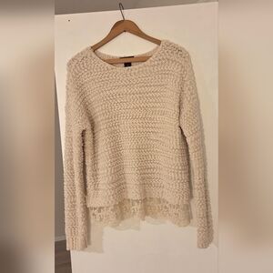 Signature Studio Whimsical romantic Y2K  Cream Textured Sweater Lace Trim Medium